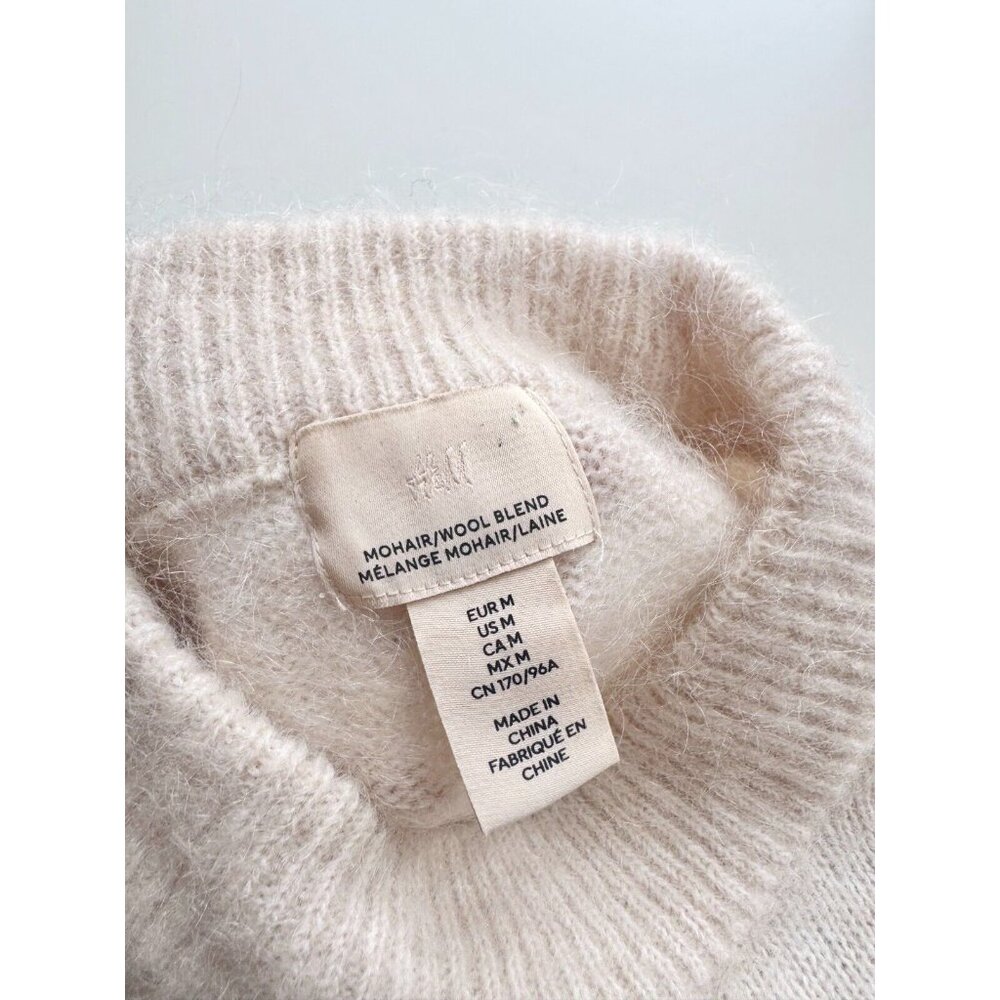 H&M White Black Striped Mohair Wool Blend Knit Crew Neck Sweater, Size M - Picture 11 of 13